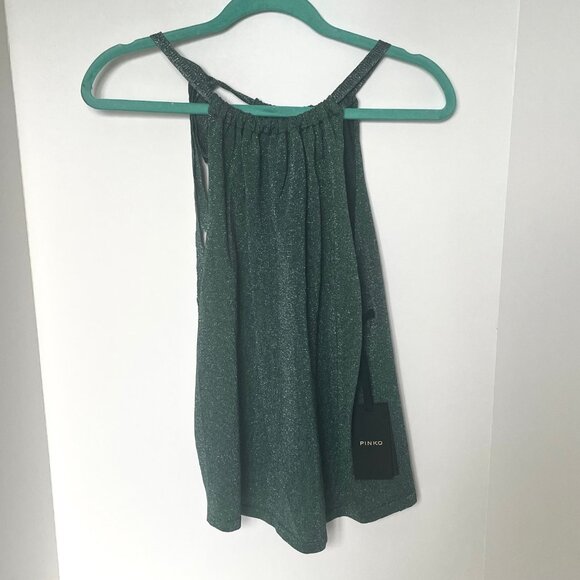 Pinko Valdemoro Lurex Knit Halter Top Green Metallic Sleeveless S - Picture 8 of 12